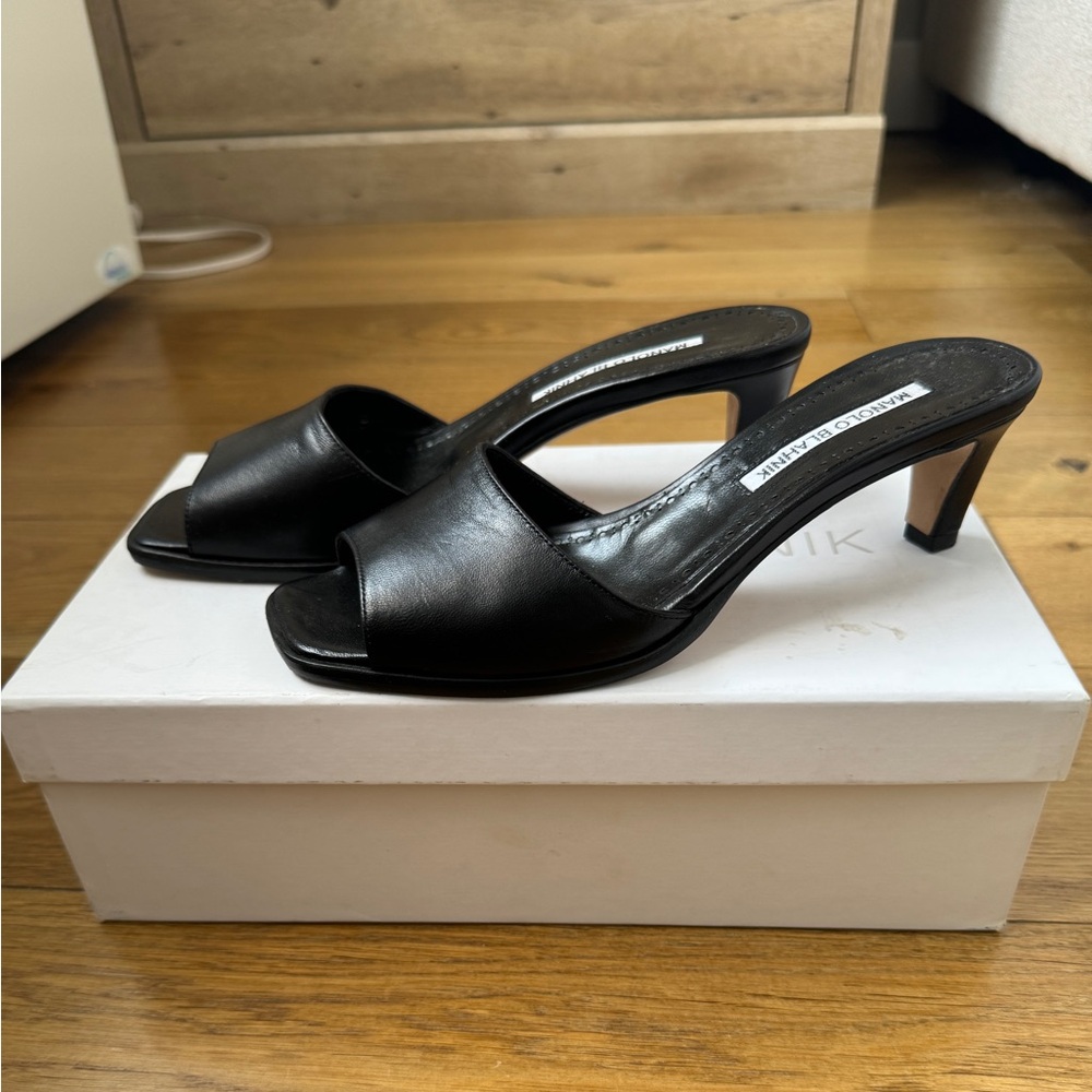 Manolo Blahnik Black Heel Slides 36